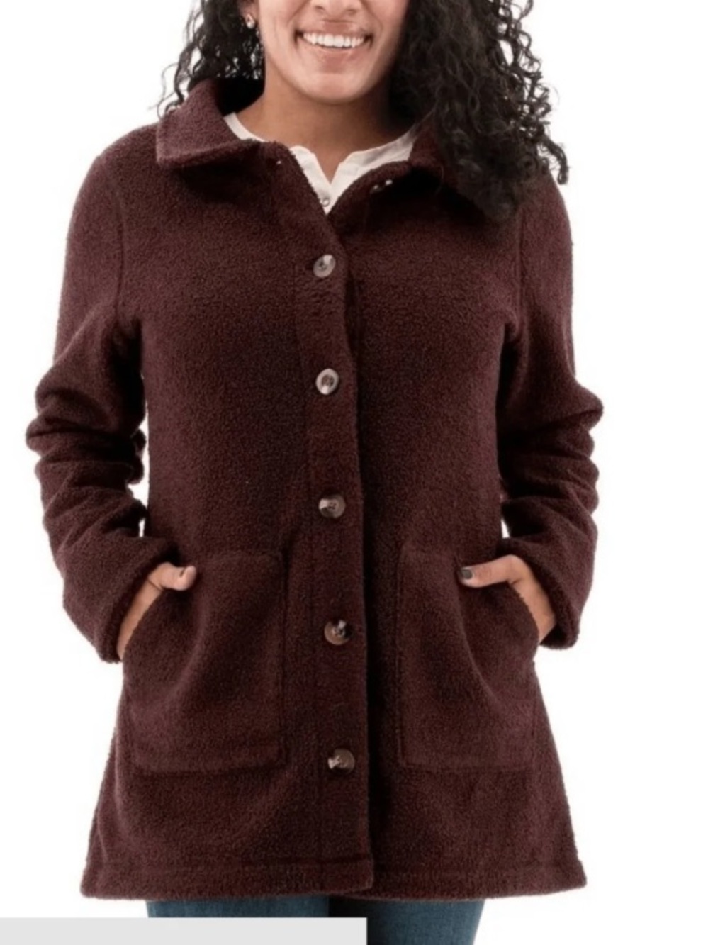 Aventura Bethann Fleece Teddy Coat - Burgundy